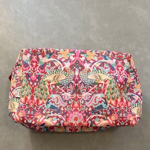 William Morris at Home Raspberry Pink Peacock Print Large Cosmetic Bag